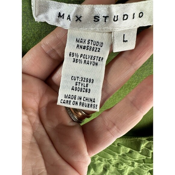 Max Studio Tiered Ruffle Layers Sheath Sleeveless Dress Scoop Stretch  L Green - Picture 3 of 3